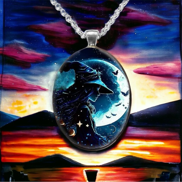 Gothic Aesthetic Creative Witch Avatar Zinc Alloy Necklace Oval Trendy Accessori - Picture 7 of 12